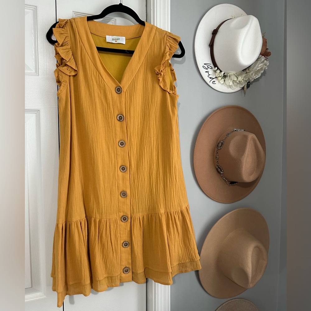 Mustard Yellow Ruffle Button-Down Mini Dress